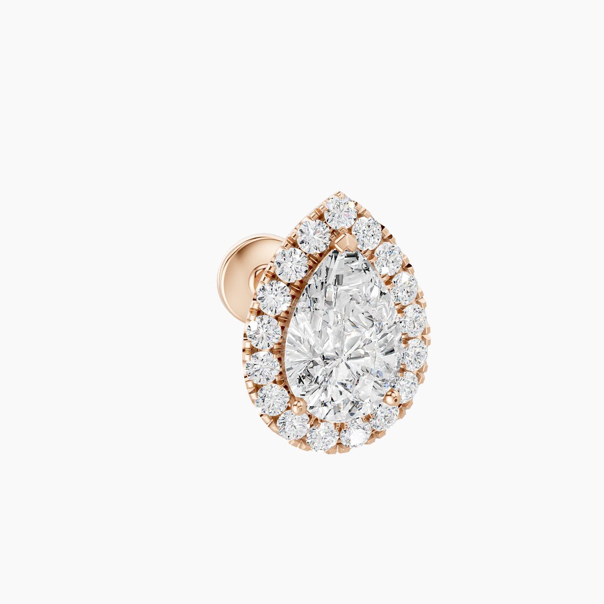 Eirene | 18k Rose Gold 9.5 mm 6.5 mm Halo Pear Diamond Piercing
