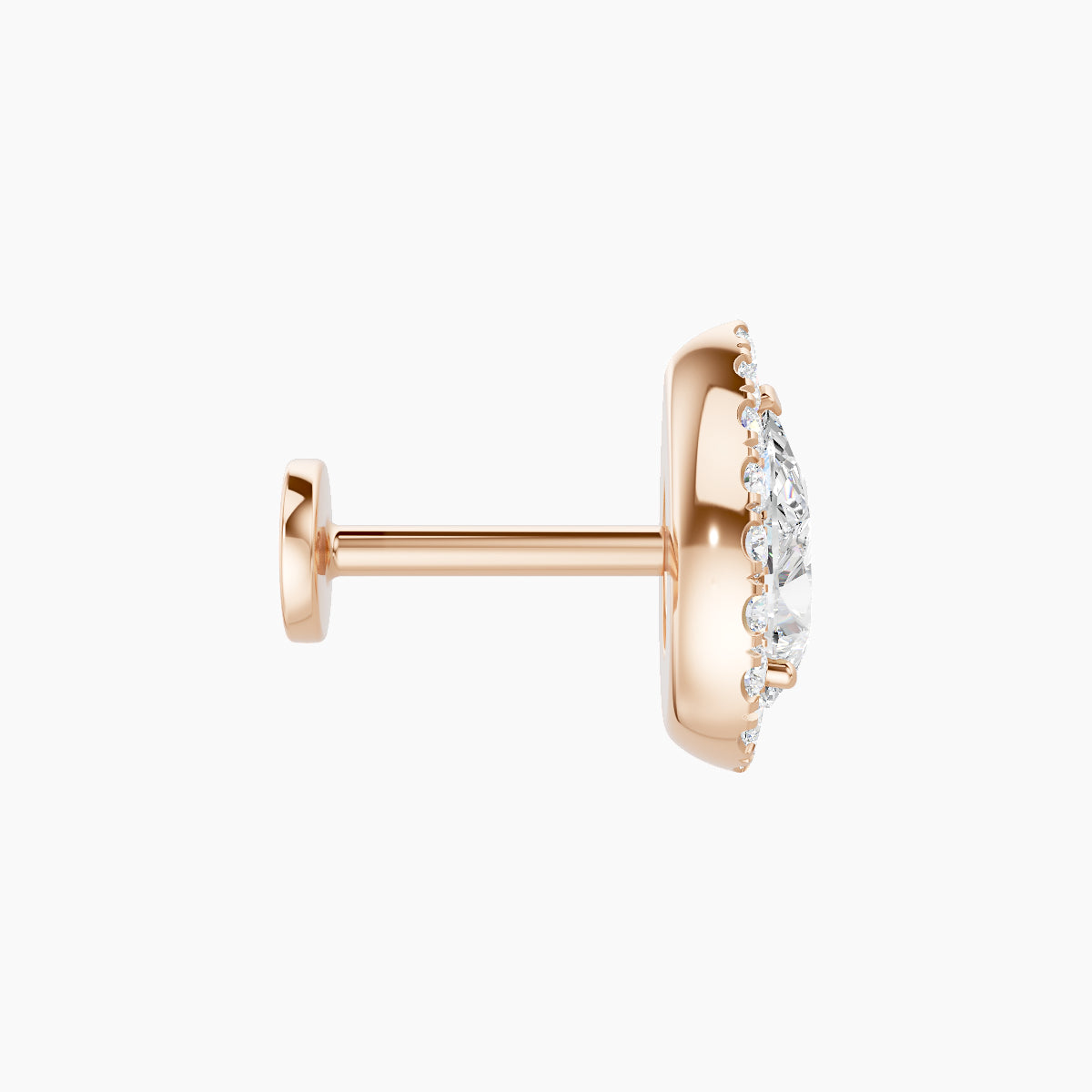 Eirene | 18k Rose Gold 9.5 mm 6.5 mm Halo Pear Diamond Piercing
