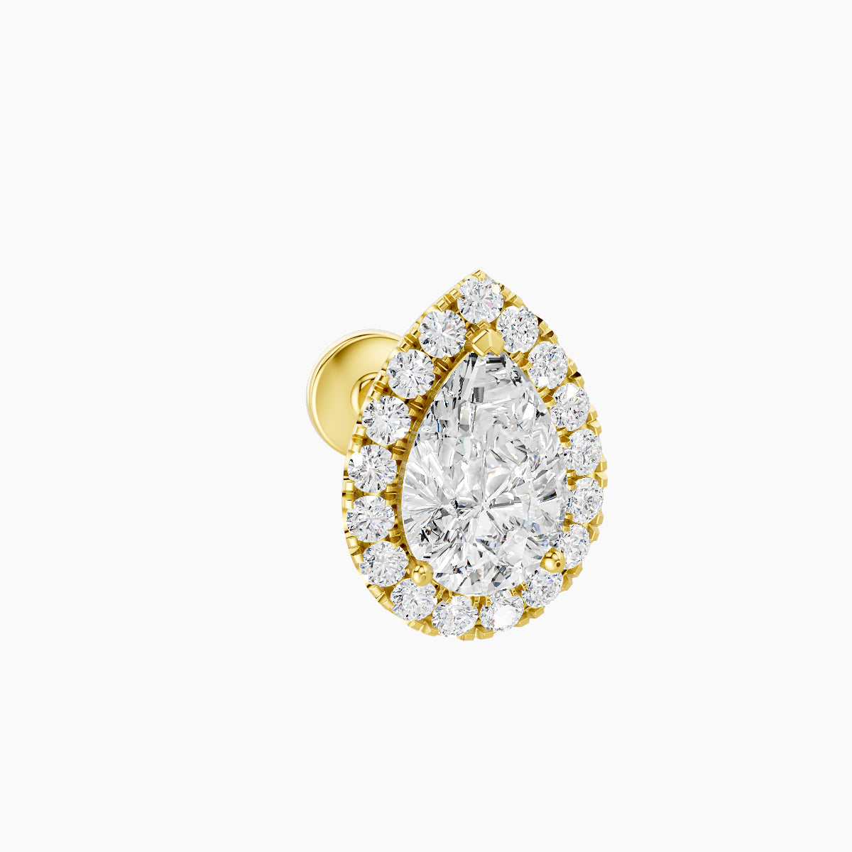 Eirene | 18k Yellow Gold 9.5 mm 6.5 mm Halo Pear Diamond Piercing