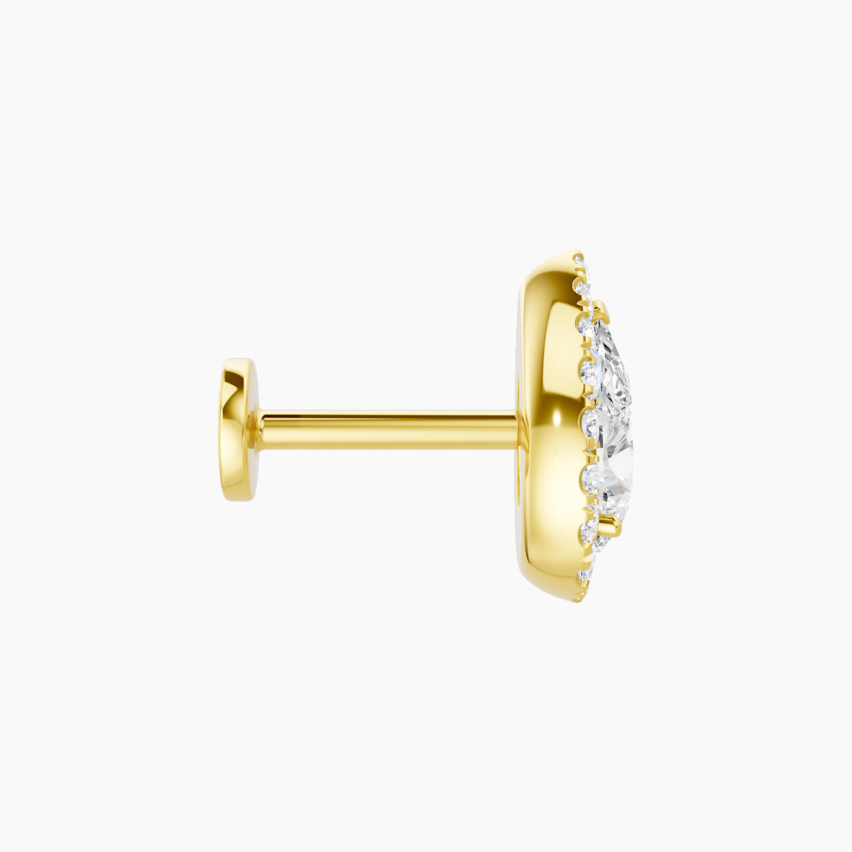 Eirene | 18k Yellow Gold 9.5 mm 6.5 mm Halo Pear Diamond Piercing