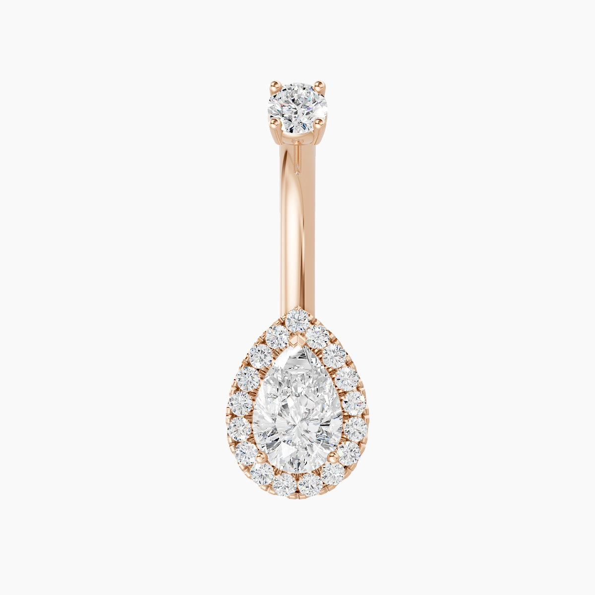 Eirene | 18k Rose Gold 9 mm 8 mm Halo Pear Diamond Belly Piercing