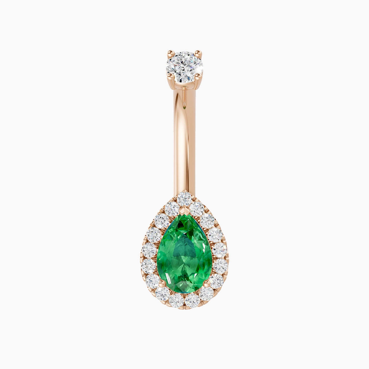 Eirene | 18k Rose Gold 9 mm 8 mm Halo Pear Emerald & Diamond Belly Piercing