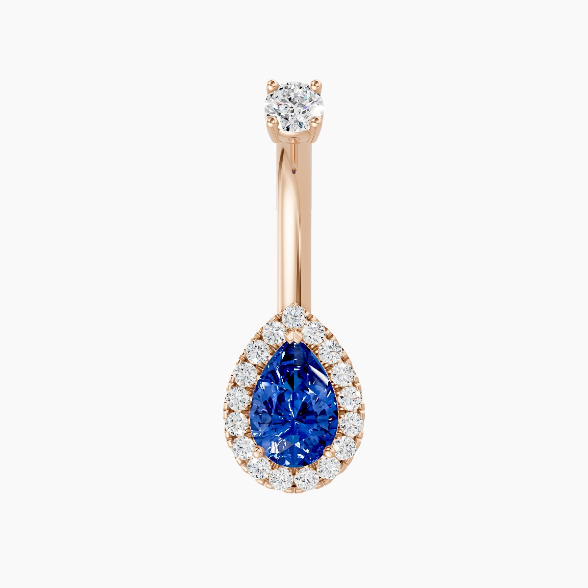 Eirene | 18k Rose Gold 9 mm 8 mm Halo Pear Sapphire & Diamond Belly Piercing