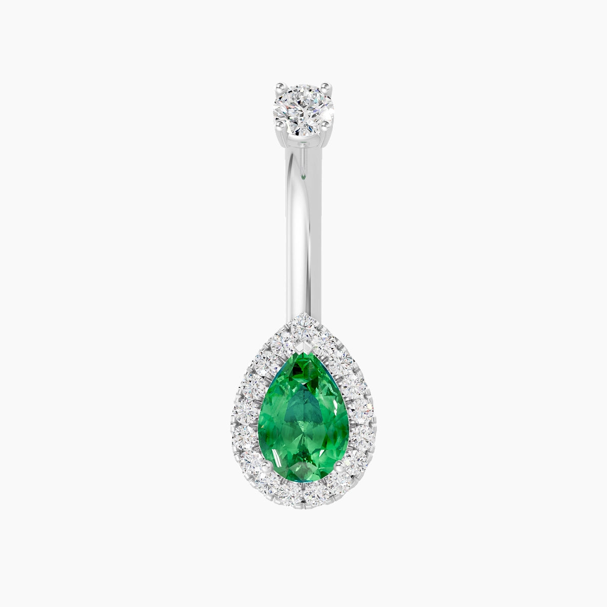 Eirene | 18k White Gold 9 mm 8 mm Halo Pear Emerald & Diamond Belly Piercing