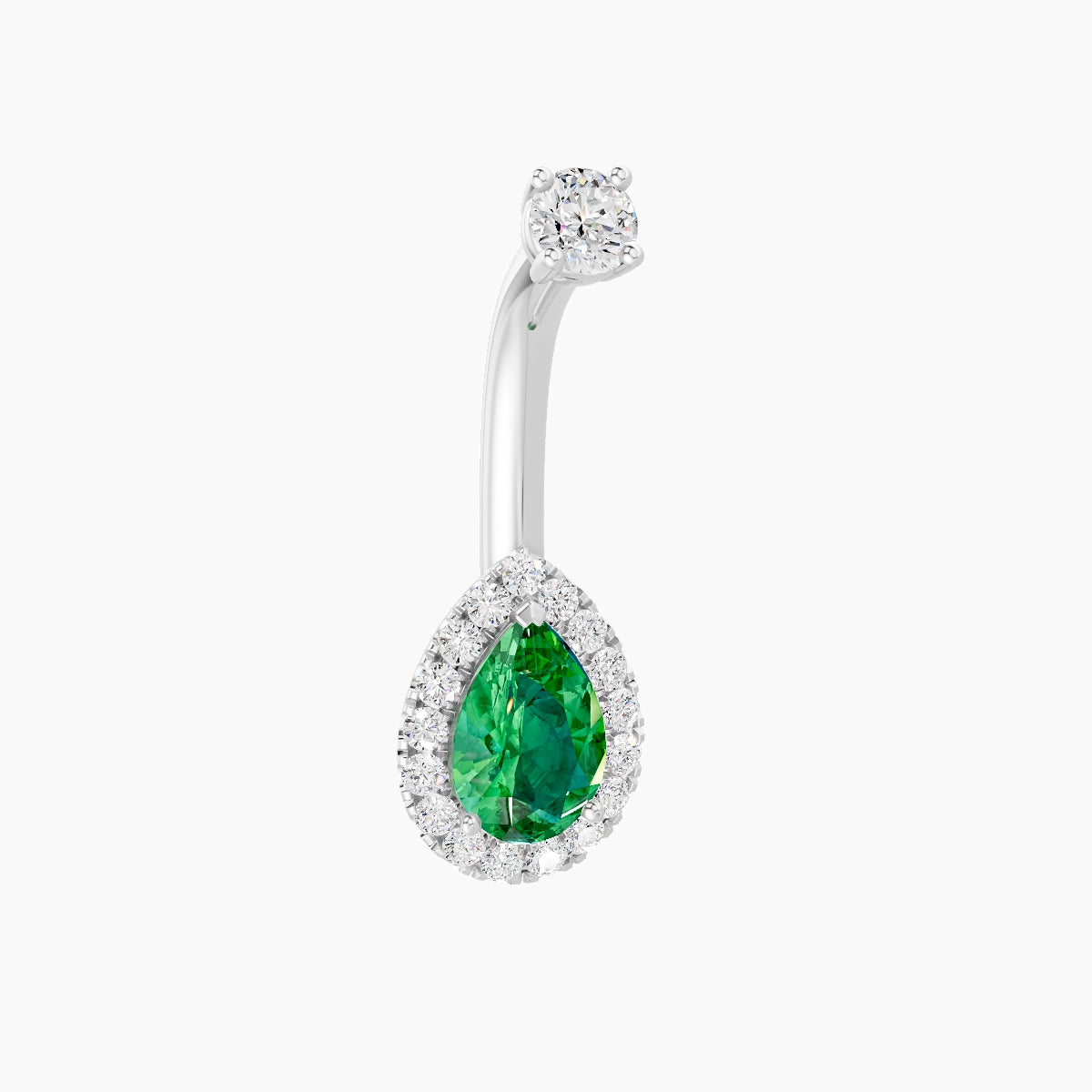 Eirene | 18k White Gold 9 mm 8 mm Halo Pear Emerald & Diamond Belly Piercing