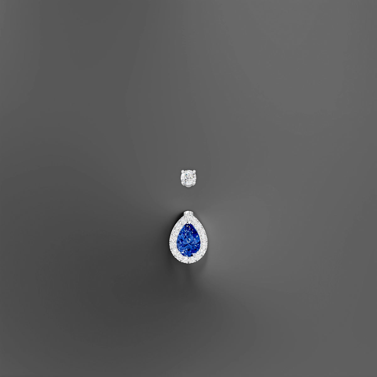 Eirene | 18k White Gold 9 mm 8 mm Halo Pear Sapphire & Diamond Belly Piercing