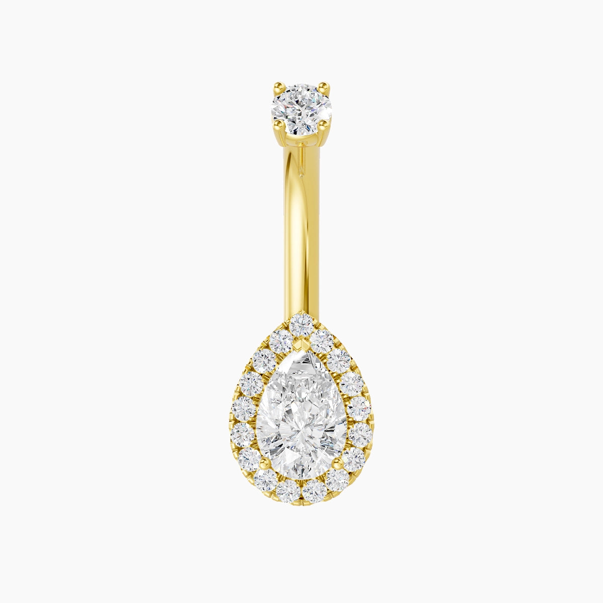 Eirene | 18k Yellow Gold 9 mm 8 mm Halo Pear Diamond Belly Piercing