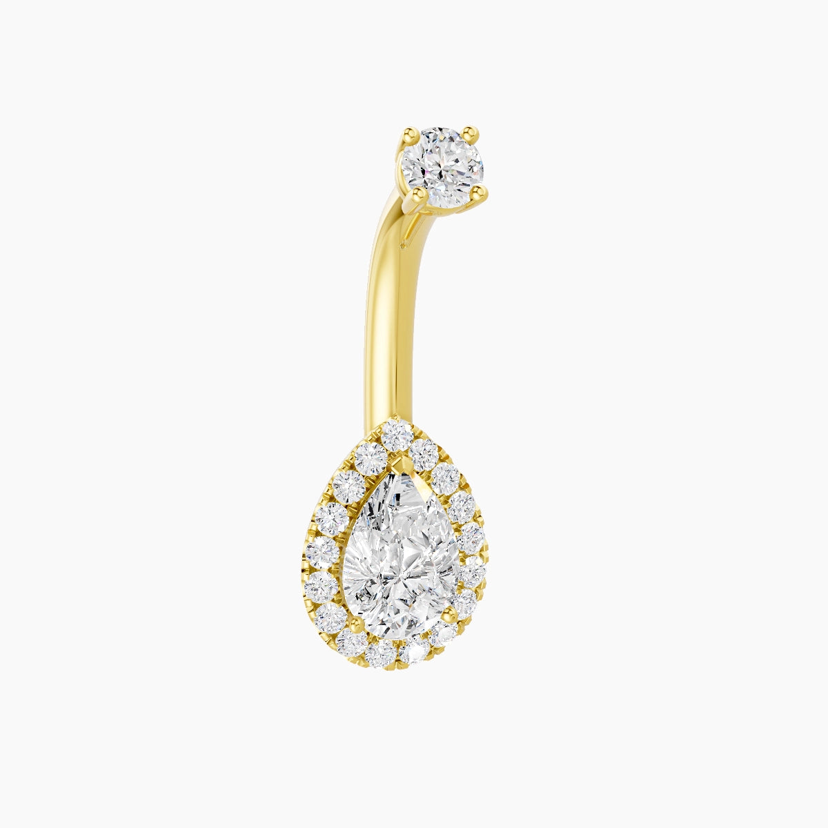 Eirene | 18k Yellow Gold 9 mm 8 mm Halo Pear Diamond Belly Piercing