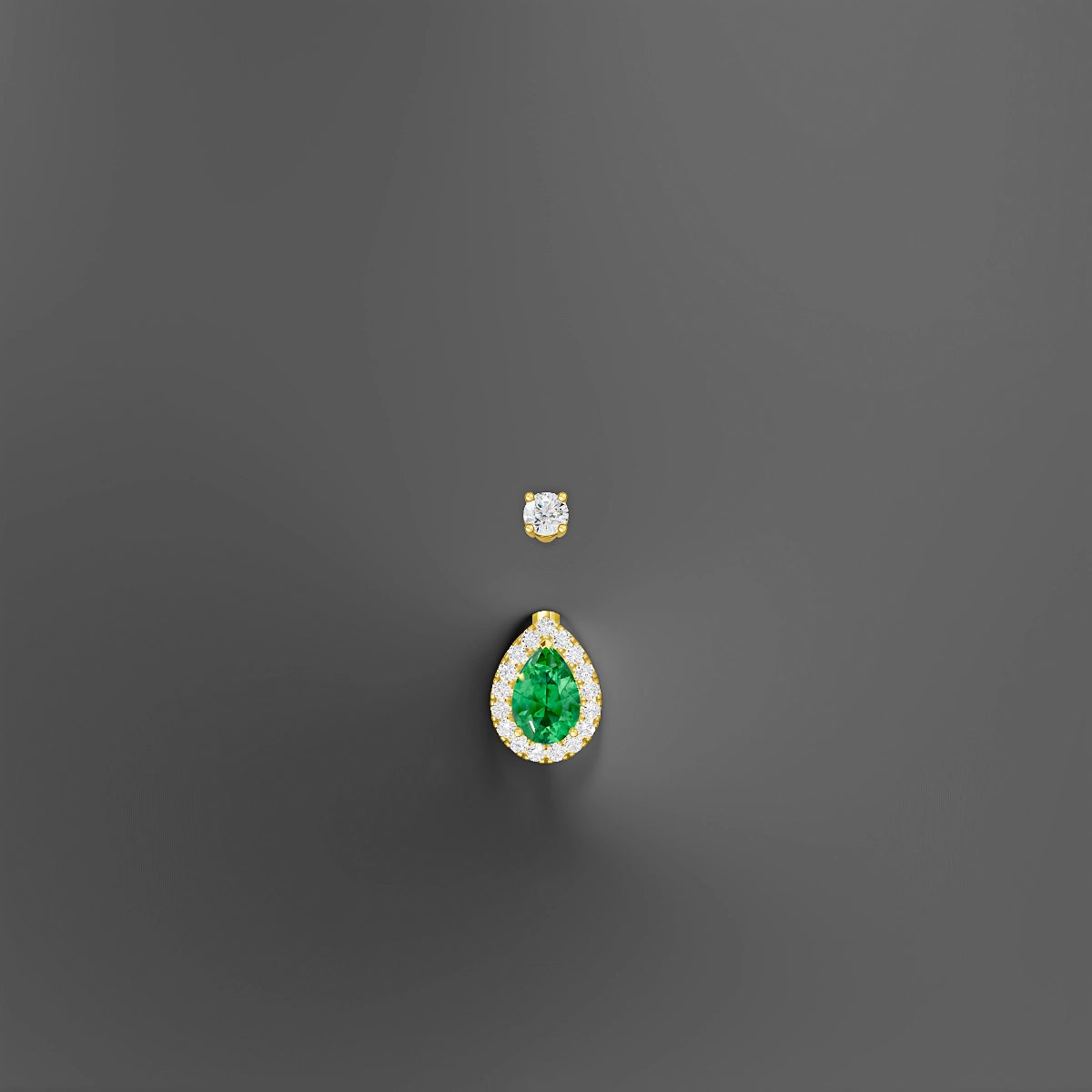 Eirene | 18k Yellow Gold 9 mm 8 mm Halo Pear Emerald & Diamond Belly Piercing