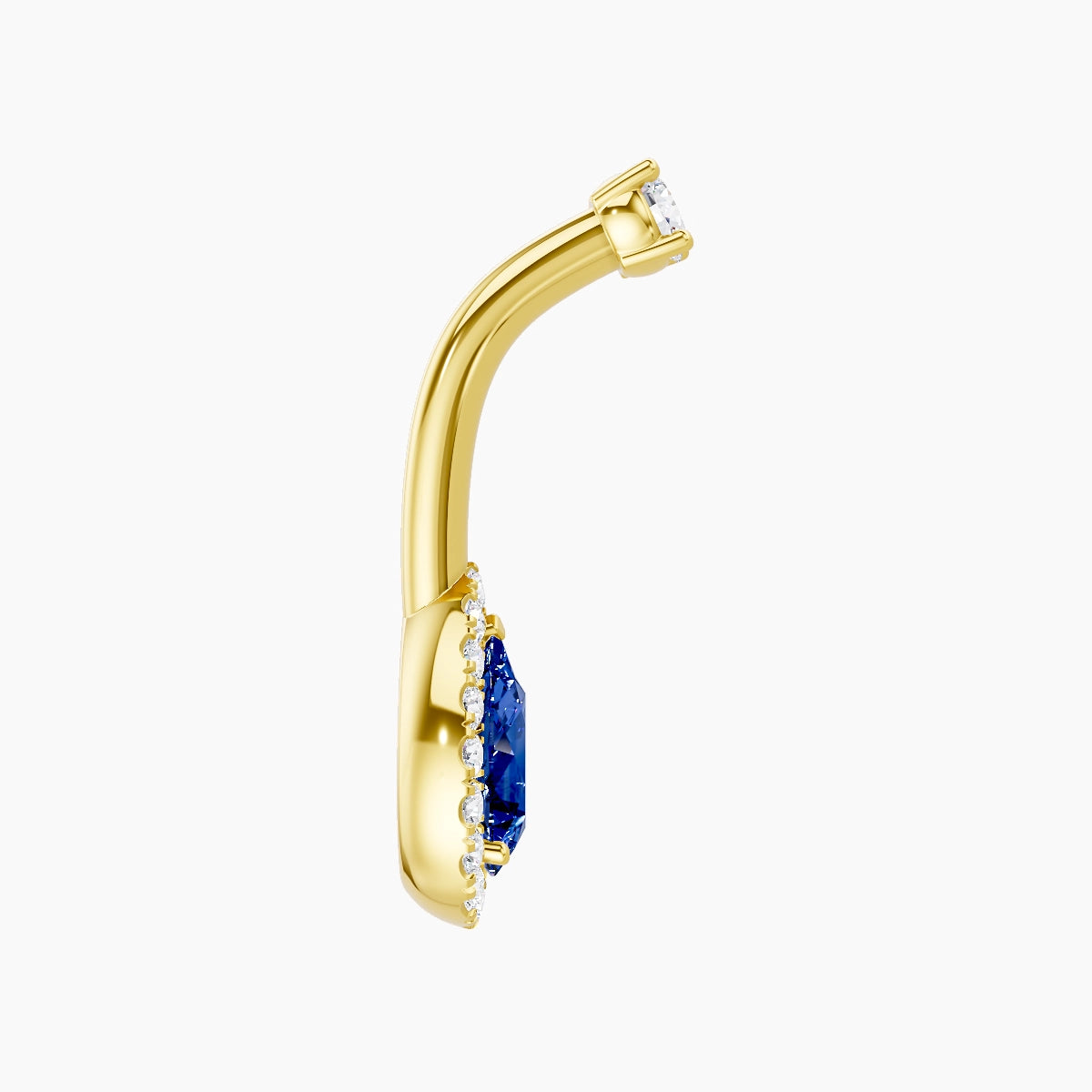 Eirene | 18k Yellow Gold 9 mm 8 mm Halo Pear Sapphire & Diamond Belly Piercing