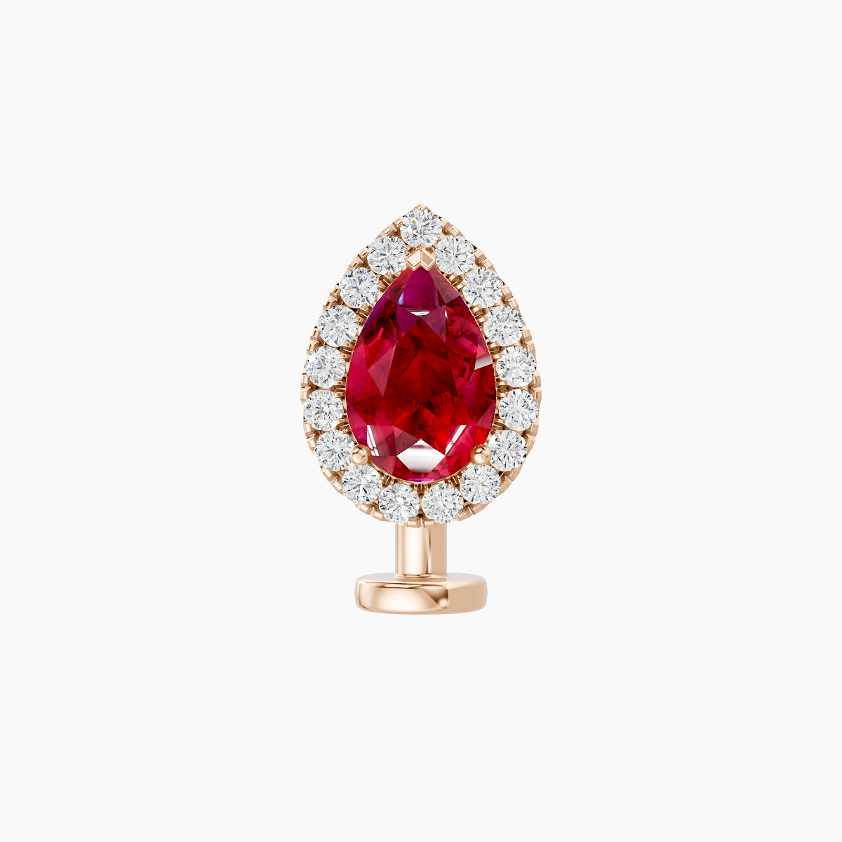 Eirene | 18k Rose Gold 8 mm 9.5 mm Halo Pear Ruby & Diamond Floating Navel Piercing