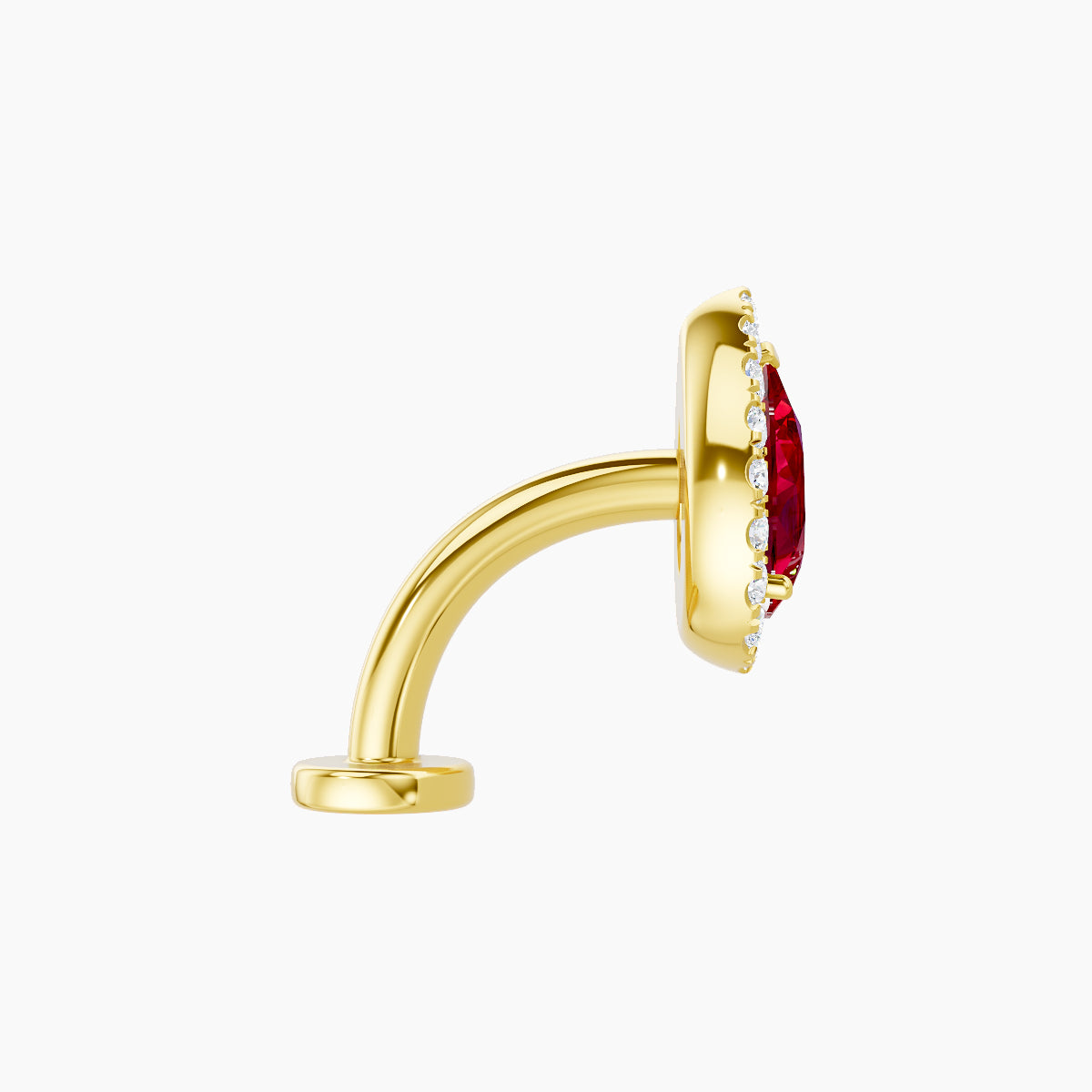 Eirene | 18k Yellow Gold 8 mm 9.5 mm Halo Pear Ruby & Diamond Floating Navel Piercing