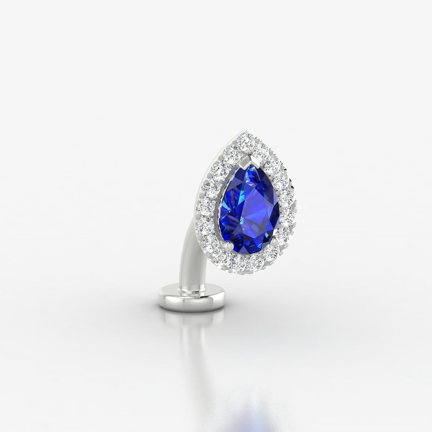 Eirene | 18k White Gold 8 mm 9.5 mm Halo Pear Sapphire & Diamond Floating Navel Piercing