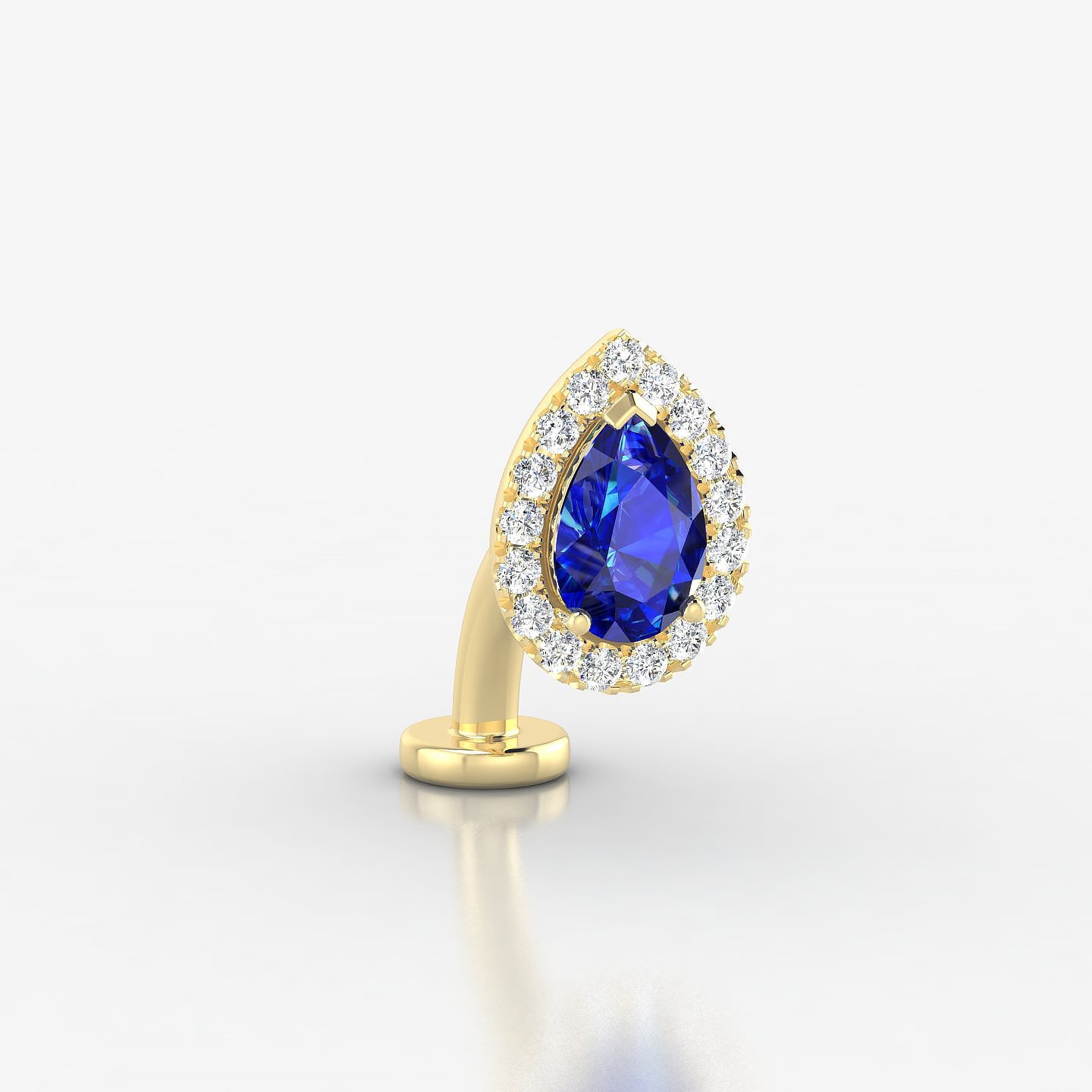 Eirene | 18k Yellow Gold 8 mm 9.5 mm Halo Pear Sapphire & Diamond Floating Navel Piercing