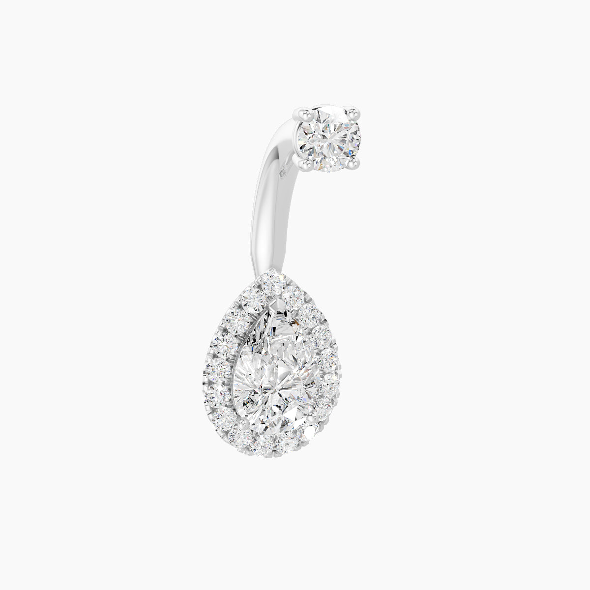 Eirene | 18k White Gold 9.5 mm 8 mm Halo Pear Diamond Navel Piercing