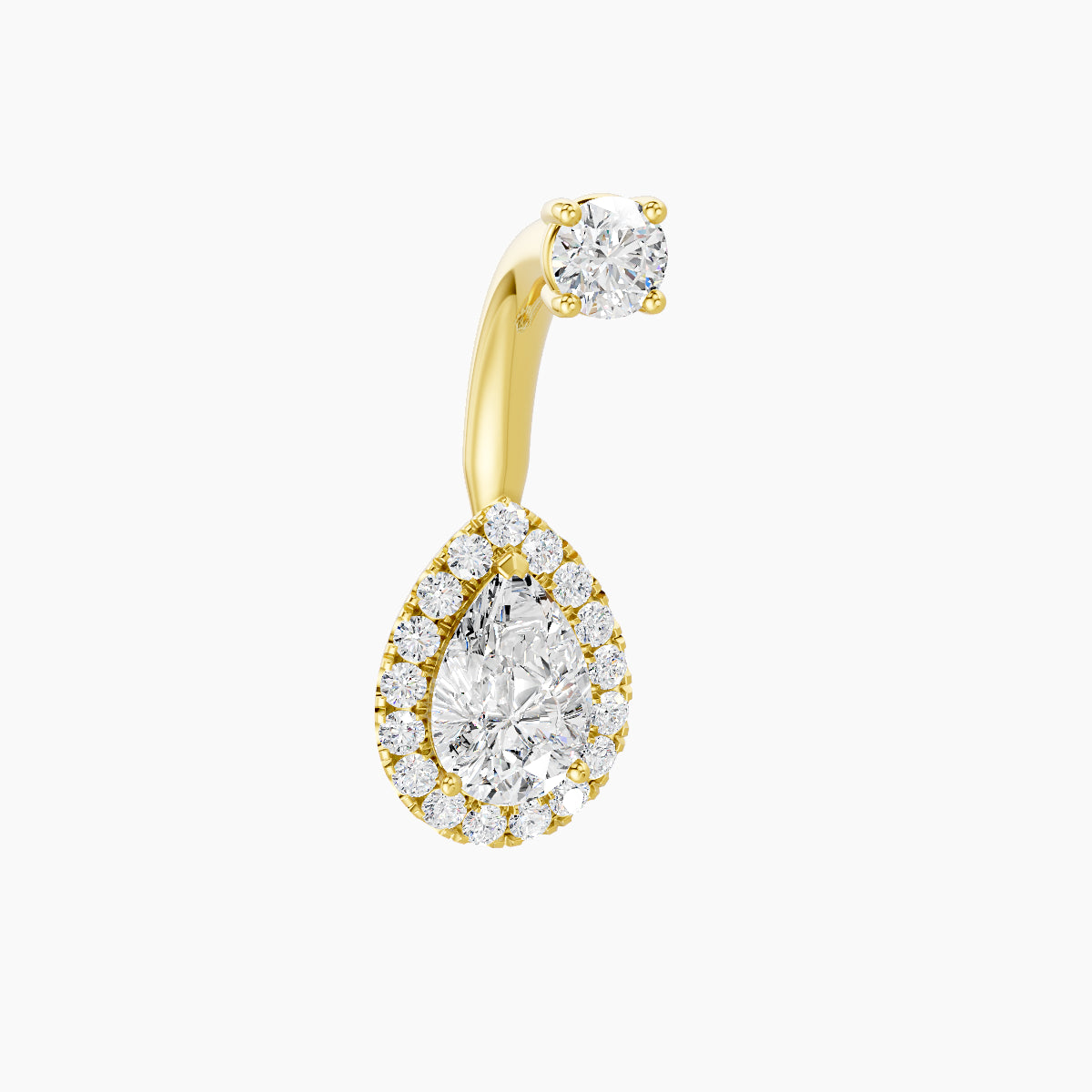 Eirene | 18k Yellow Gold 9.5 mm 8 mm Halo Pear Diamond Navel Piercing