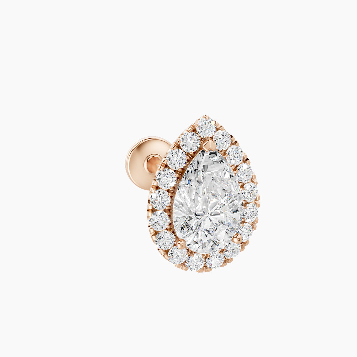 Eirene | 18k Rose Gold 9.5 mm 8 mm Halo Pear Diamond Piercing