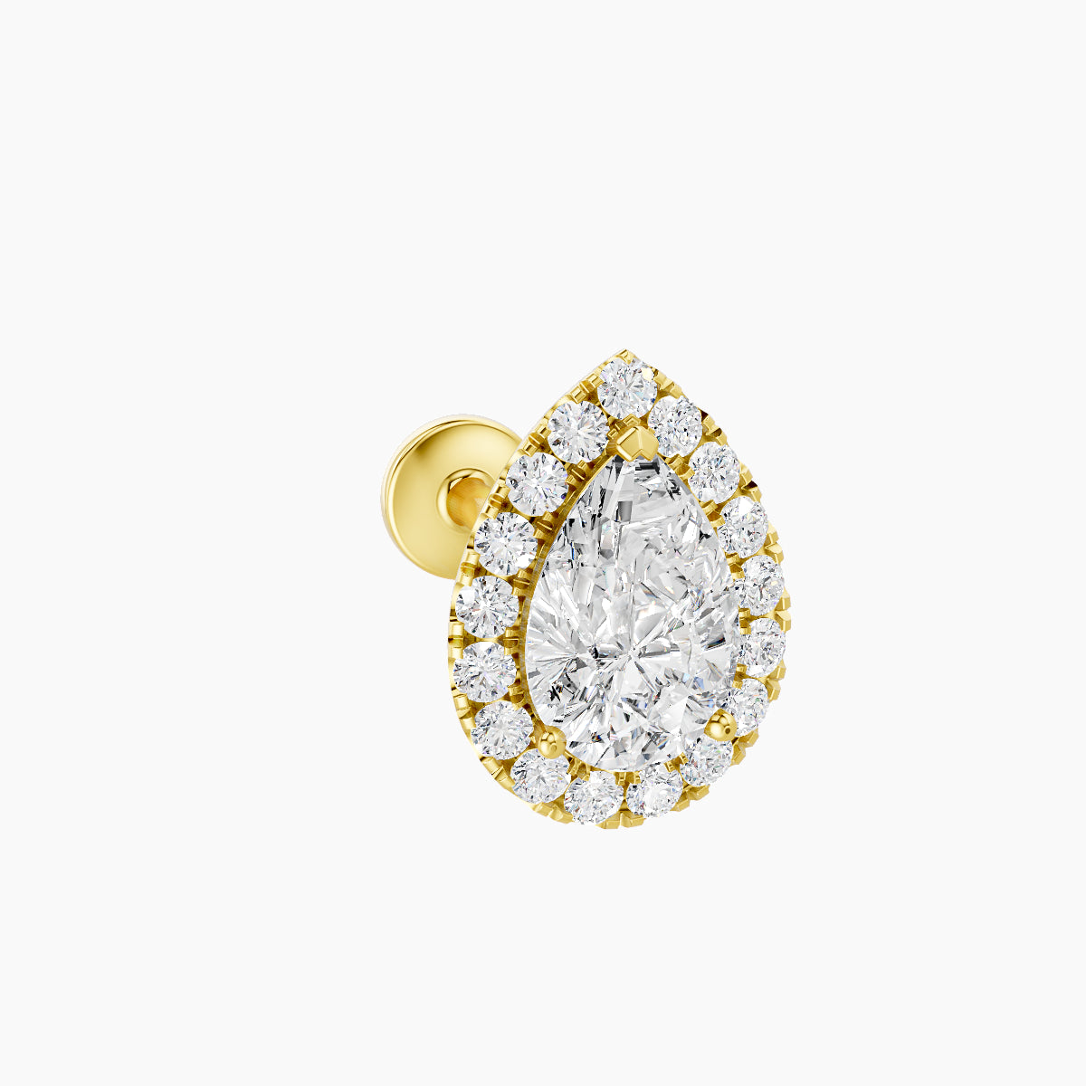 Eirene | 18k Yellow Gold 9.5 mm 8 mm Halo Pear Diamond Piercing