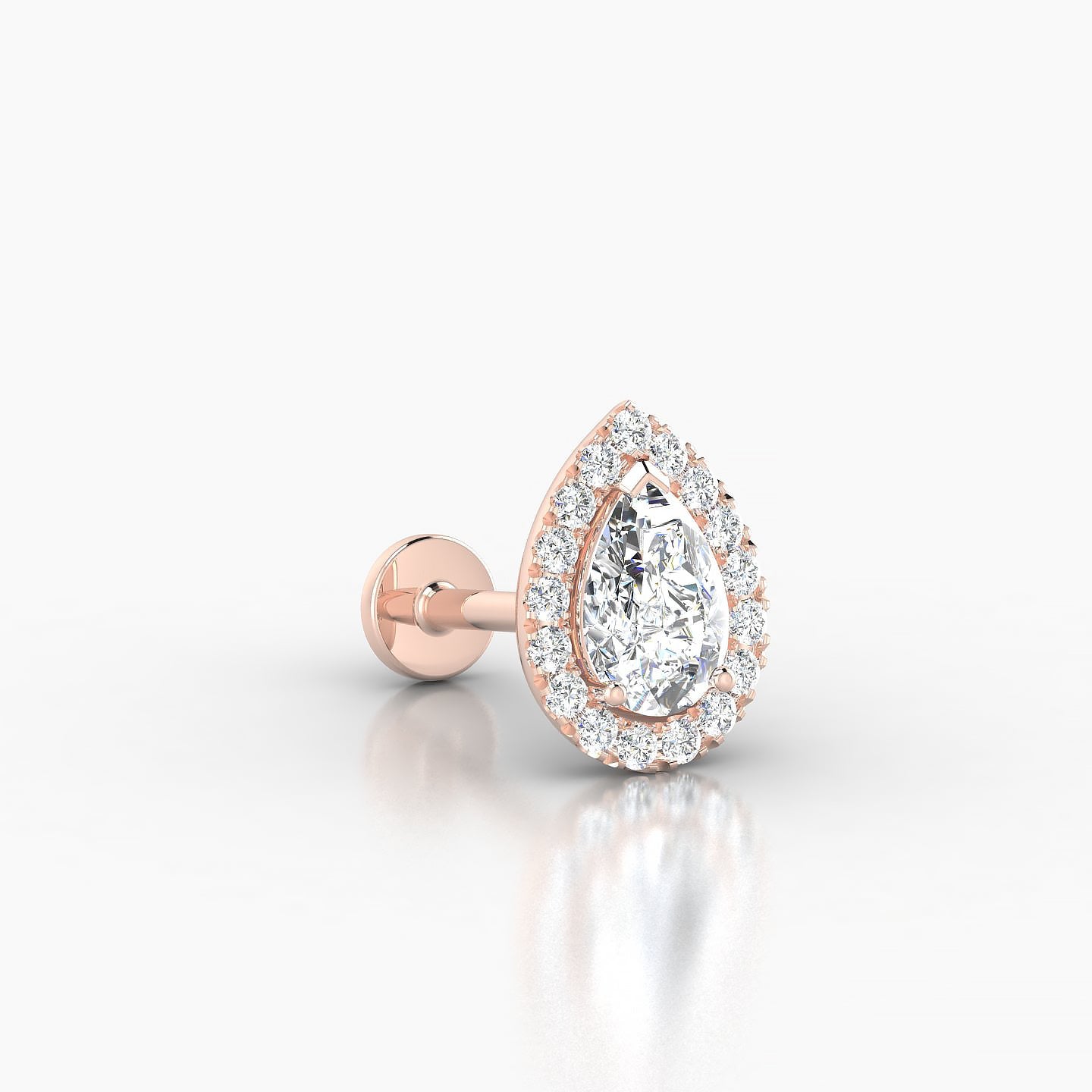 Eirene | 18k Rose Gold 9.5 mm 8 mm Halo Pear Diamond Piercing