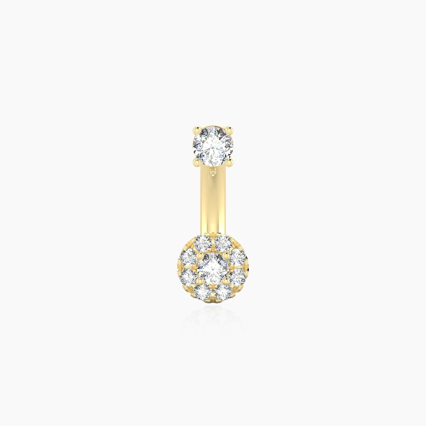Eirene | 18k Yellow Gold 10 mm 5 mm Halo Round Diamond Navel Piercing