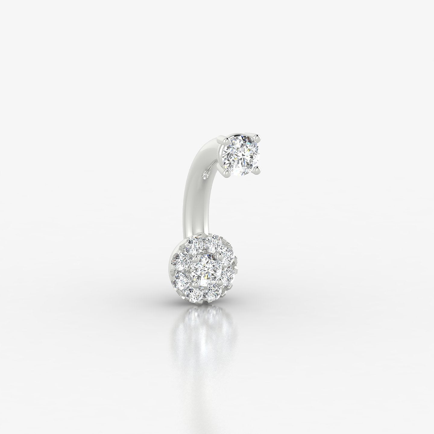 Eirene | 18k White Gold 10 mm 5 mm Halo Round Diamond Navel Piercing
