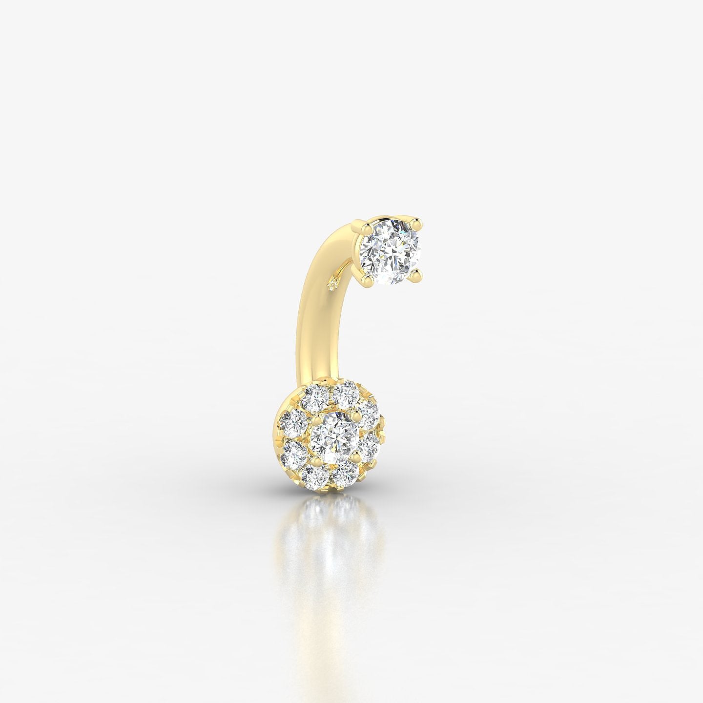 Eirene | 18k Yellow Gold 10 mm 5 mm Halo Round Diamond Navel Piercing