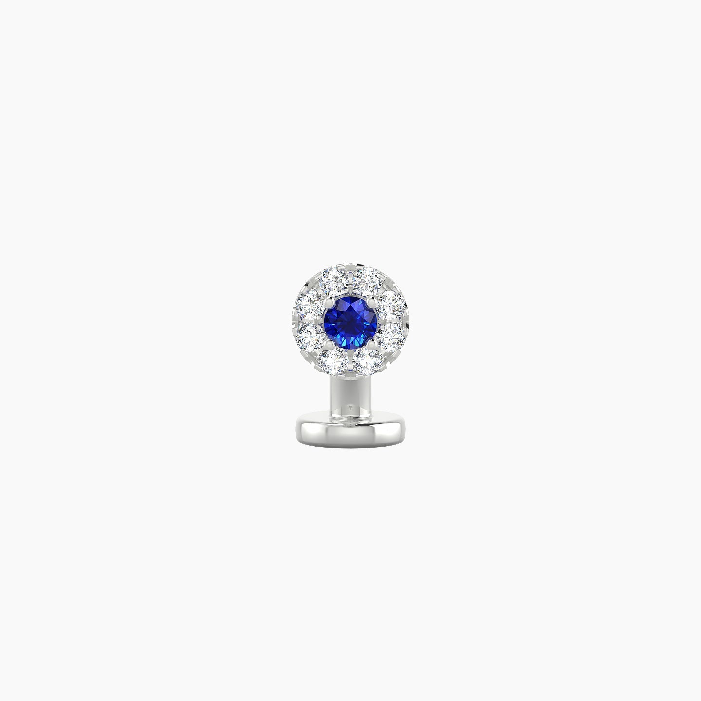 Eirene | 18k White Gold 6 mm 5 mm Halo Round Sapphire & Diamond Floating Navel Piercing