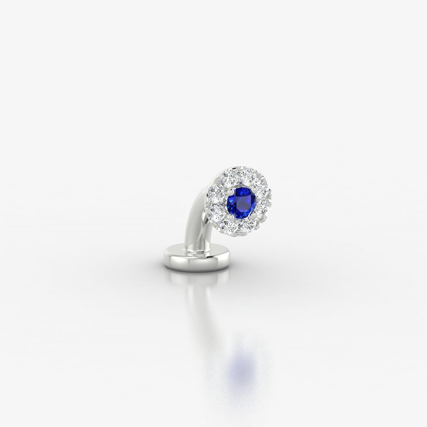 Eirene | 18k White Gold 6 mm 5 mm Halo Round Sapphire & Diamond Floating Navel Piercing