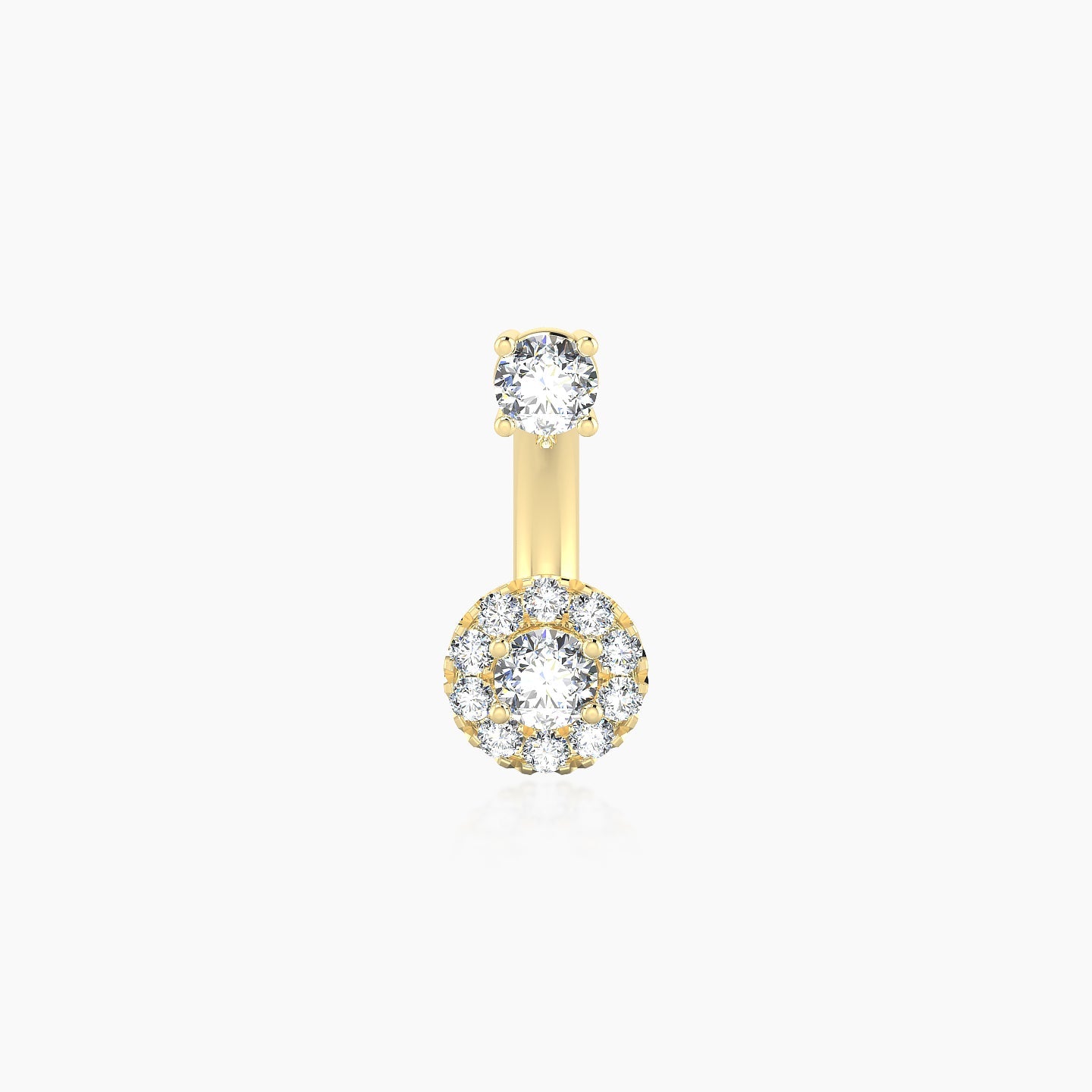 Eirene | 18k Yellow Gold 10 mm 5.5 mm Halo Round Diamond Navel Piercing