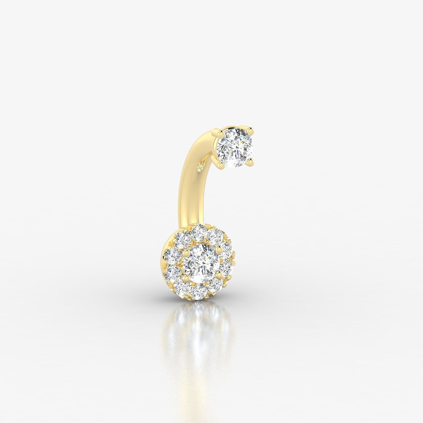 Eirene | 18k Yellow Gold 10 mm 5.5 mm Halo Round Diamond Navel Piercing