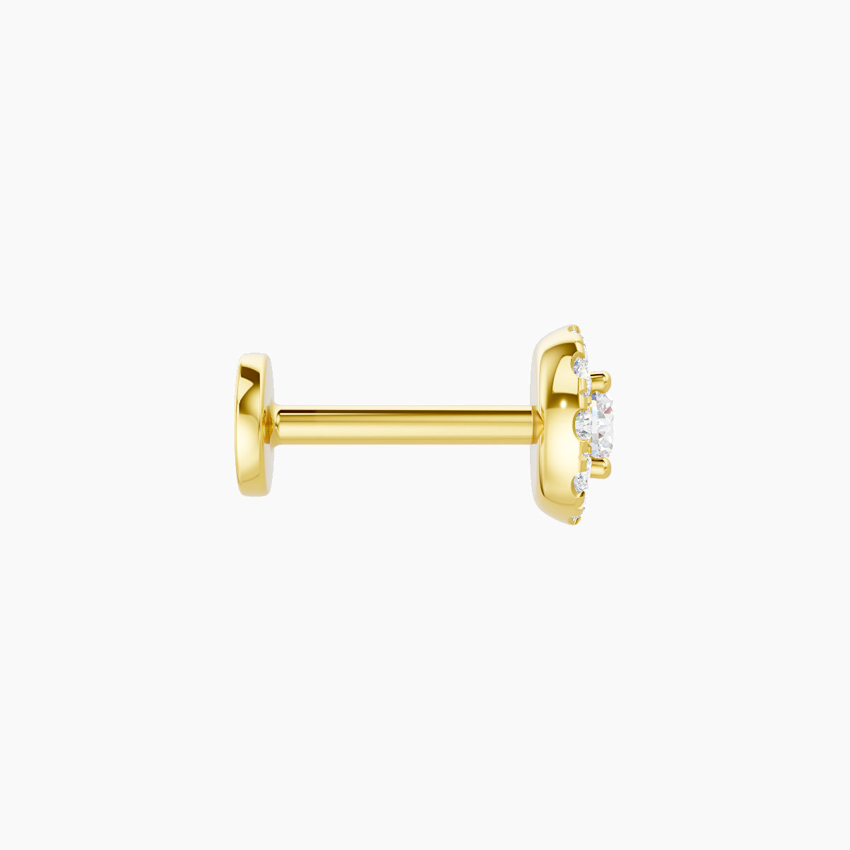 Eirene | 18k Yellow Gold 5 mm 6.5 mm Halo Round Diamond Piercing