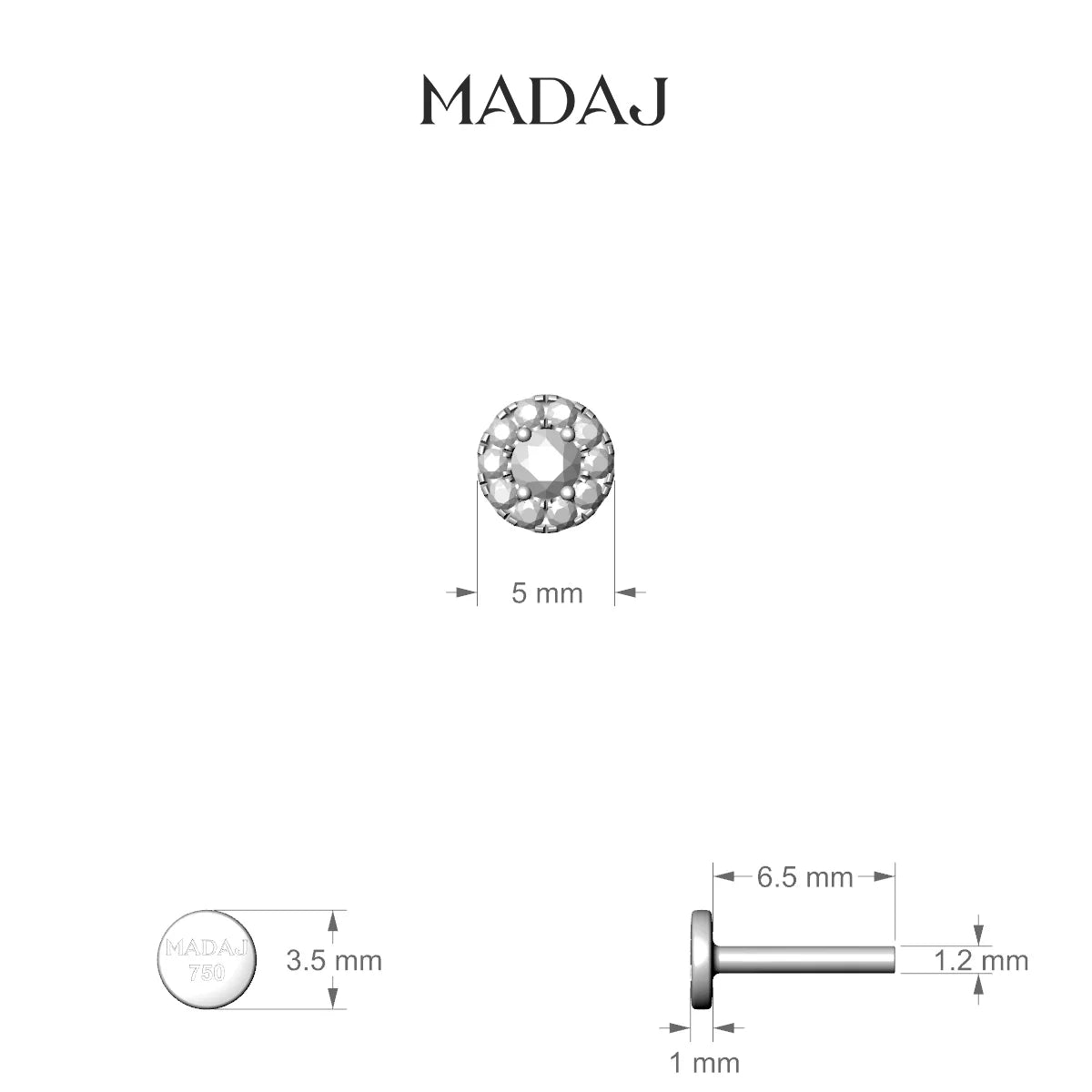 Eirene | 18k Yellow Gold 5 mm 6.5 mm Halo Round Diamond Piercing