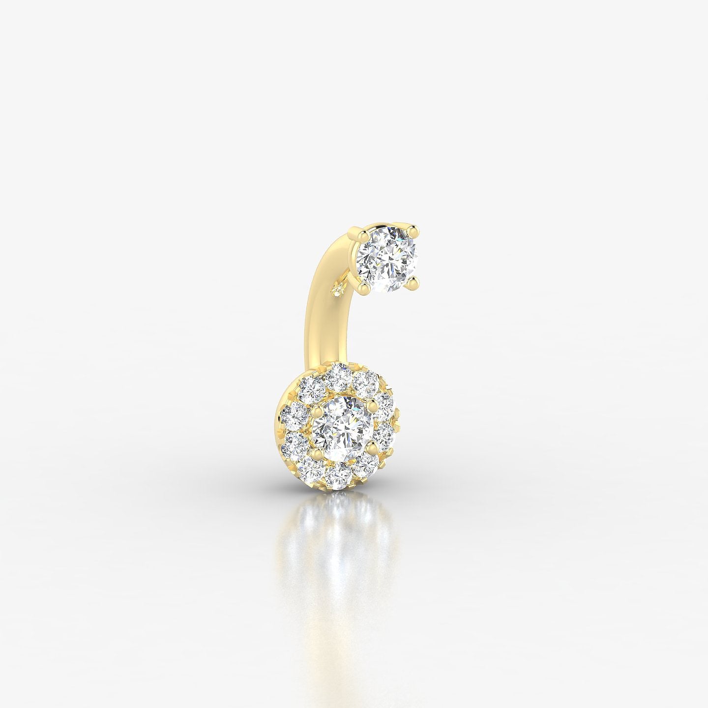 Eirene | 18k Yellow Gold 8 mm 5.5 mm Halo Round Diamond Navel Piercing