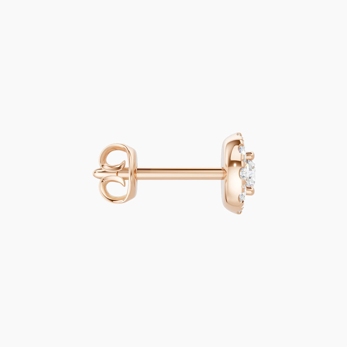 Eirene | 18k Rose Gold 5 mm Halo Round Diamond Earring