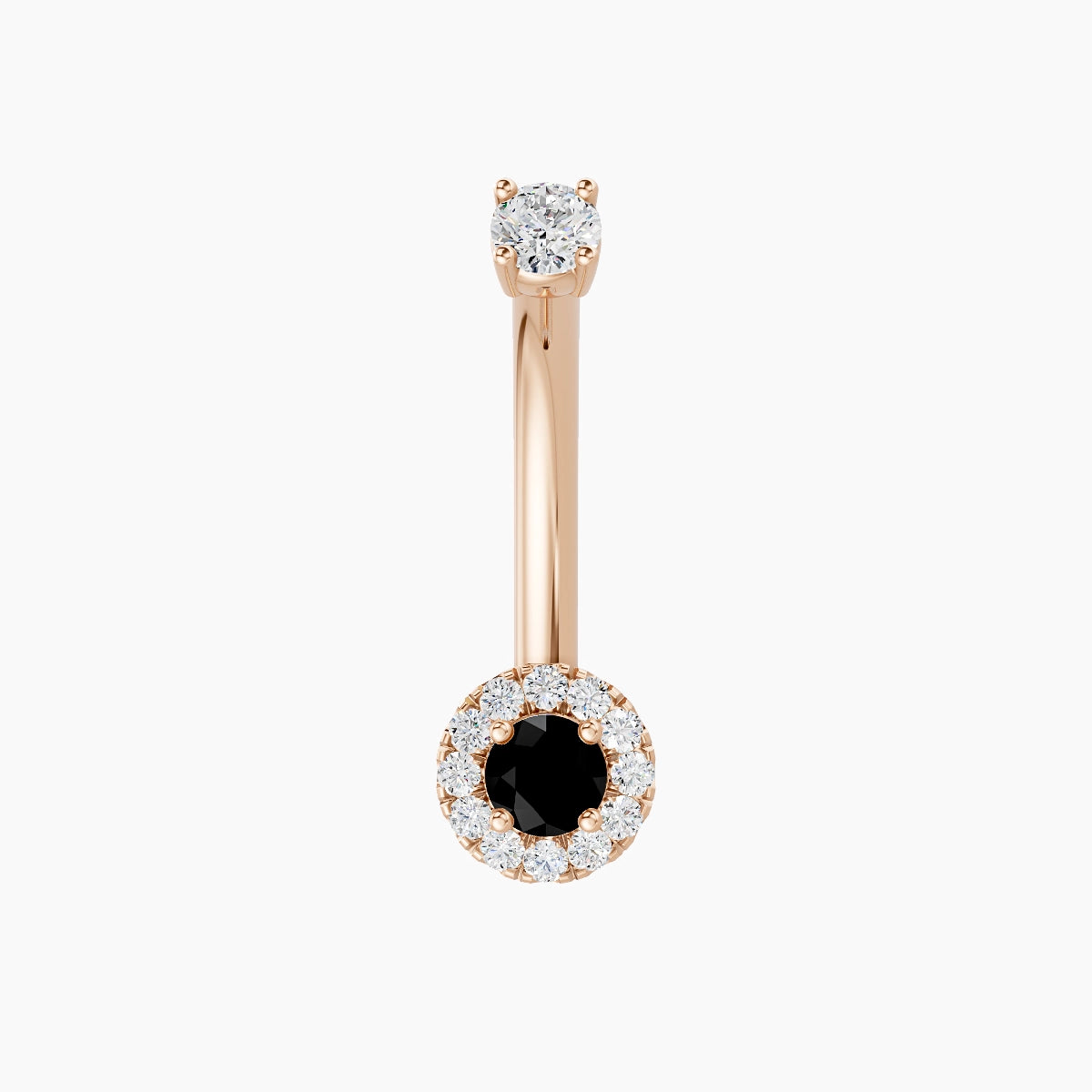 Eirene | 18k Rose Gold 5.5 mm 10 mm Halo Round Black Diamond & Diamond Belly Piercing