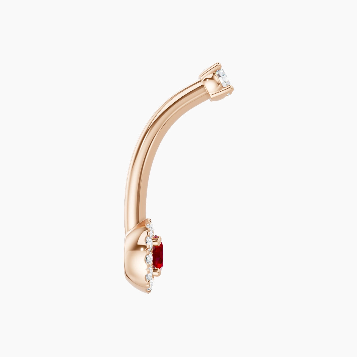 Eirene | 18k Rose Gold 5.5 mm 10 mm Halo Round Ruby & Diamond Belly Piercing