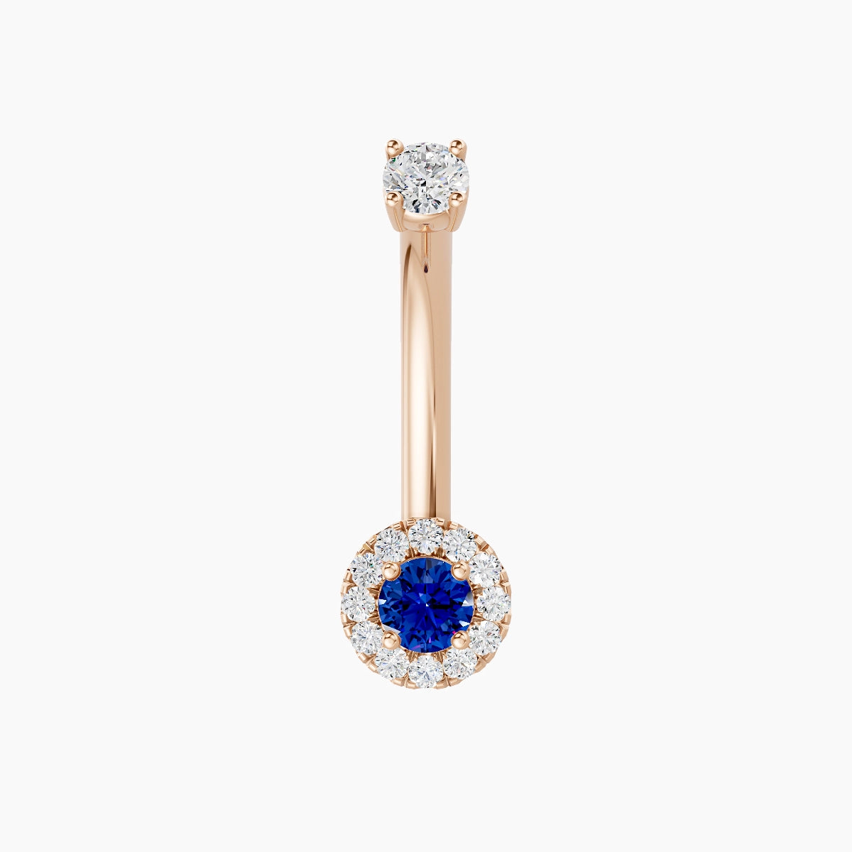 Eirene | 18k Rose Gold 5.5 mm 10 mm Halo Round Sapphire & Diamond Belly Piercing