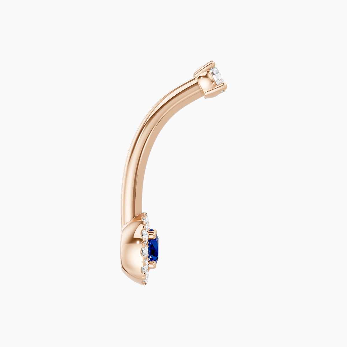 Eirene | 18k Rose Gold 5.5 mm 10 mm Halo Round Sapphire & Diamond Belly Piercing