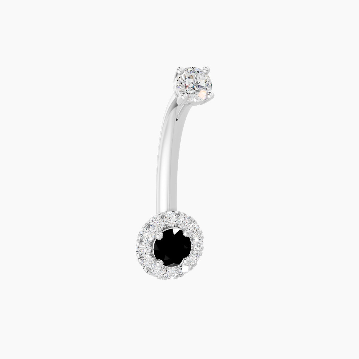 Eirene | 18k White Gold 5.5 mm 10 mm Halo Round Black Diamond & Diamond Belly Piercing