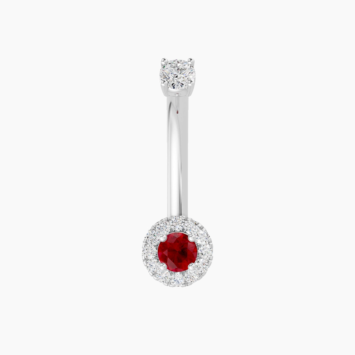 Eirene | 18k White Gold 5.5 mm 10 mm Halo Round Ruby & Diamond Belly Piercing
