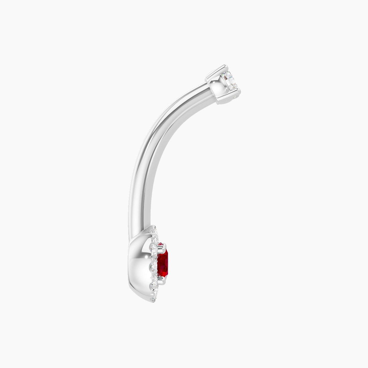 Eirene | 18k White Gold 5.5 mm 10 mm Halo Round Ruby & Diamond Belly Piercing