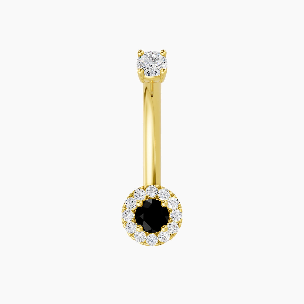 Eirene | 18k Yellow Gold 5.5 mm 10 mm Halo Round Black Diamond & Diamond Belly Piercing