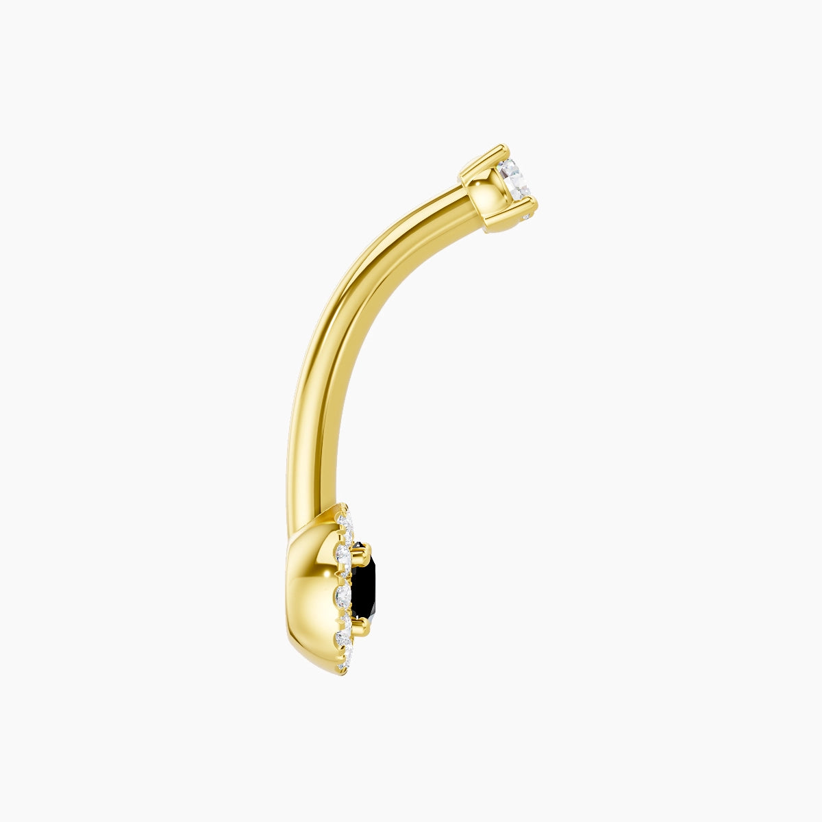 Eirene | 18k Yellow Gold 5.5 mm 10 mm Halo Round Black Diamond & Diamond Belly Piercing