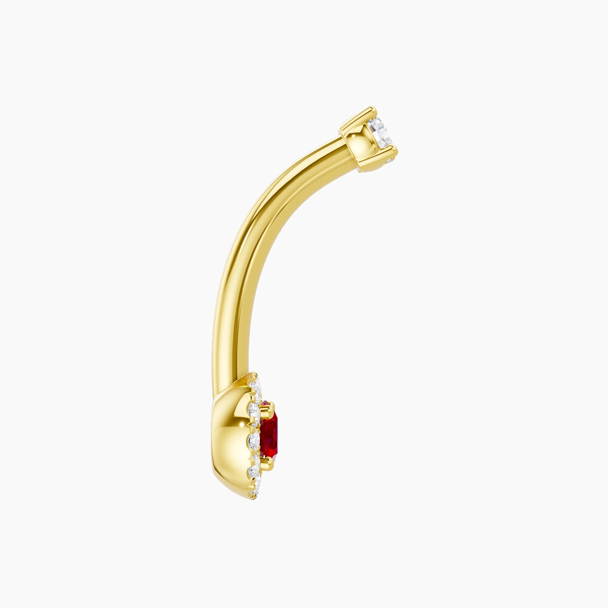 Eirene | 18k Yellow Gold 5.5 mm 10 mm Halo Round Ruby & Diamond Belly Piercing