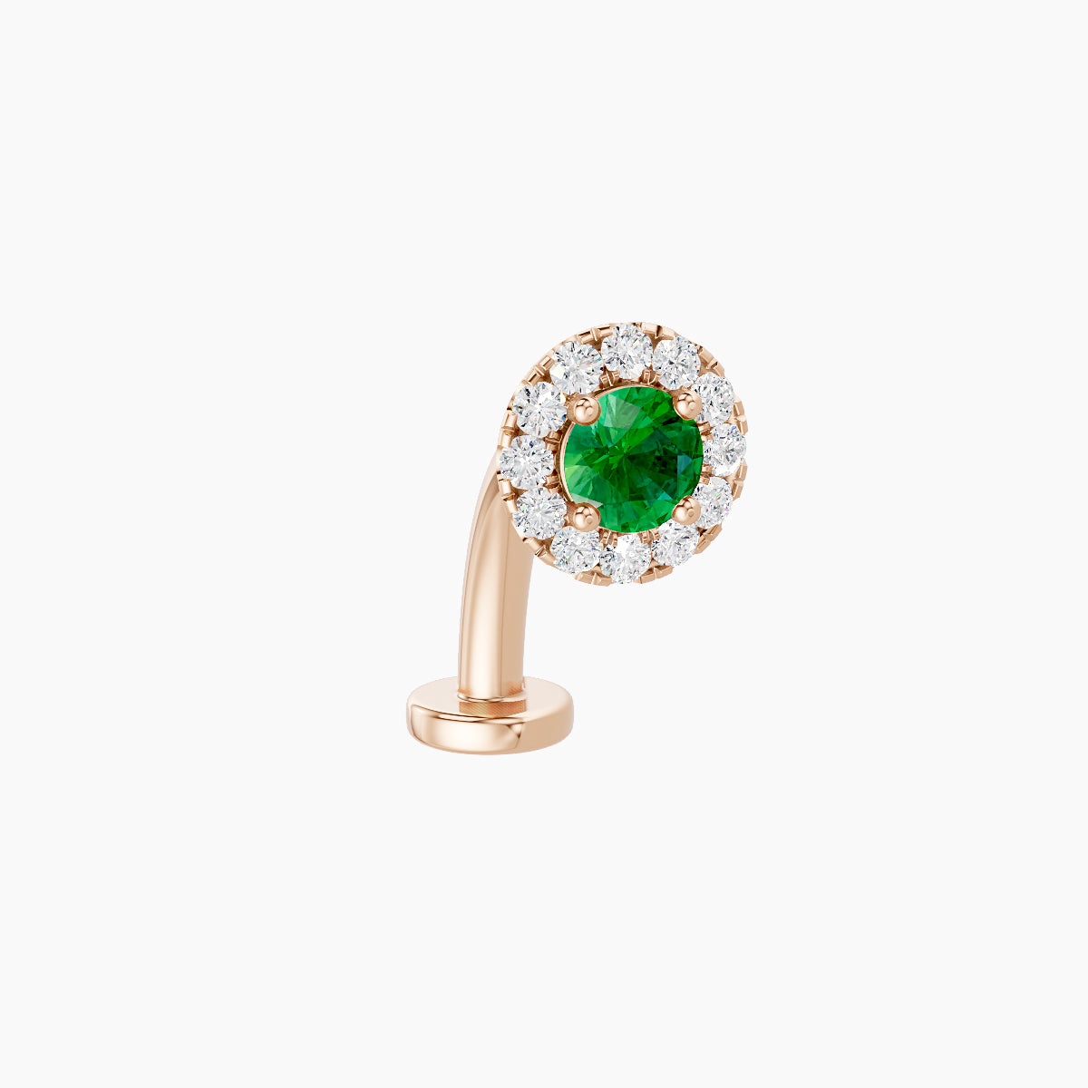 Eirene | 18k Rose Gold 10 mm 5.5 mm Halo Round Emerald & Diamond Floating Navel Piercing