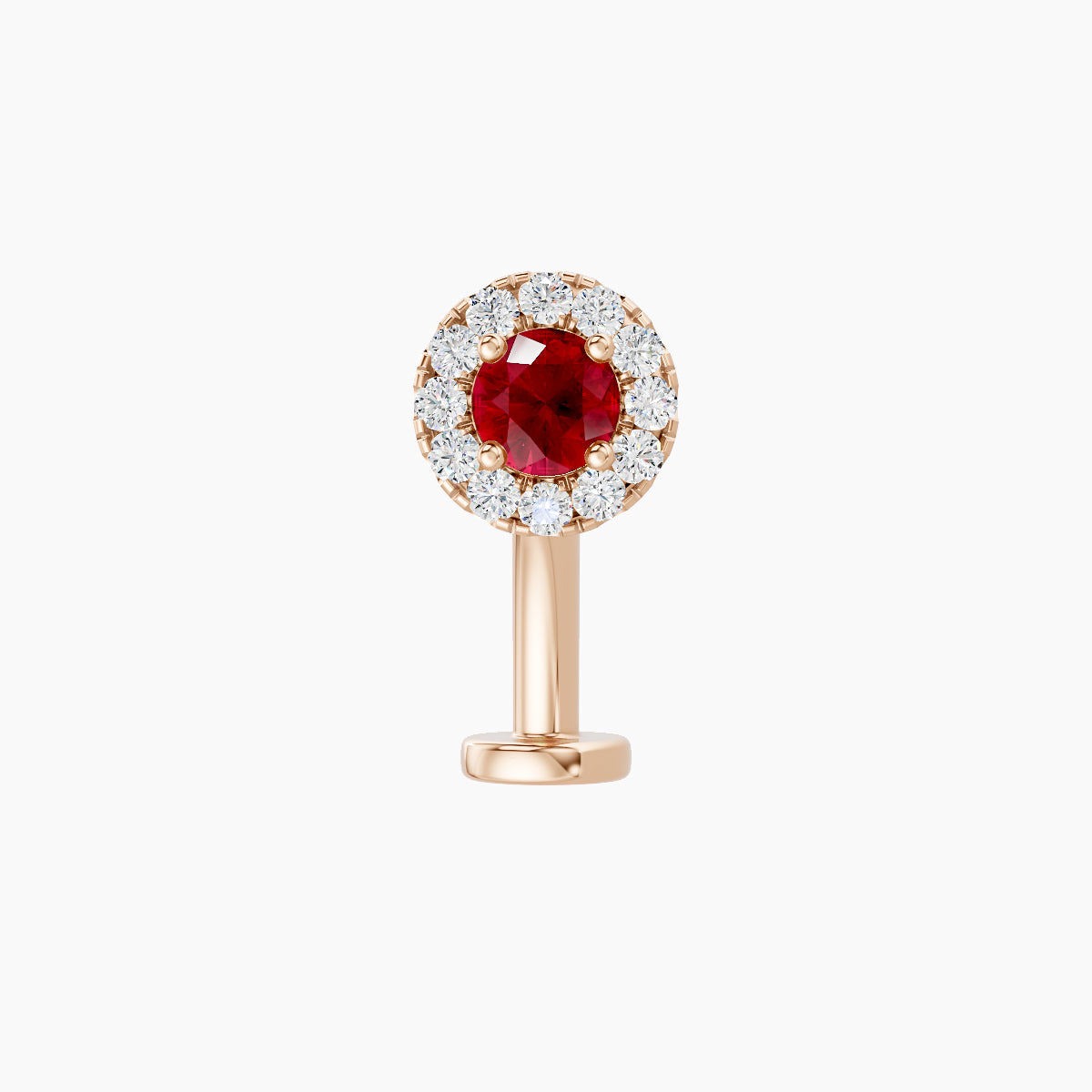 Eirene | 18k Rose Gold 10 mm 5.5 mm Halo Round Ruby & Diamond Floating Navel Piercing