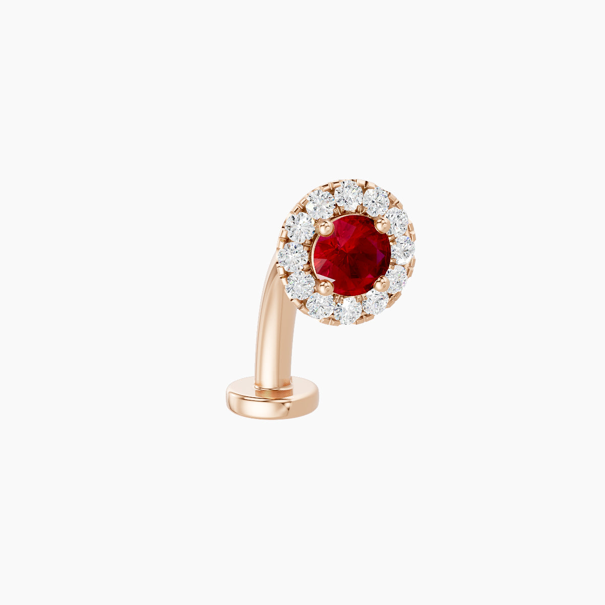 Eirene | 18k Rose Gold 10 mm 5.5 mm Halo Round Ruby & Diamond Floating Navel Piercing