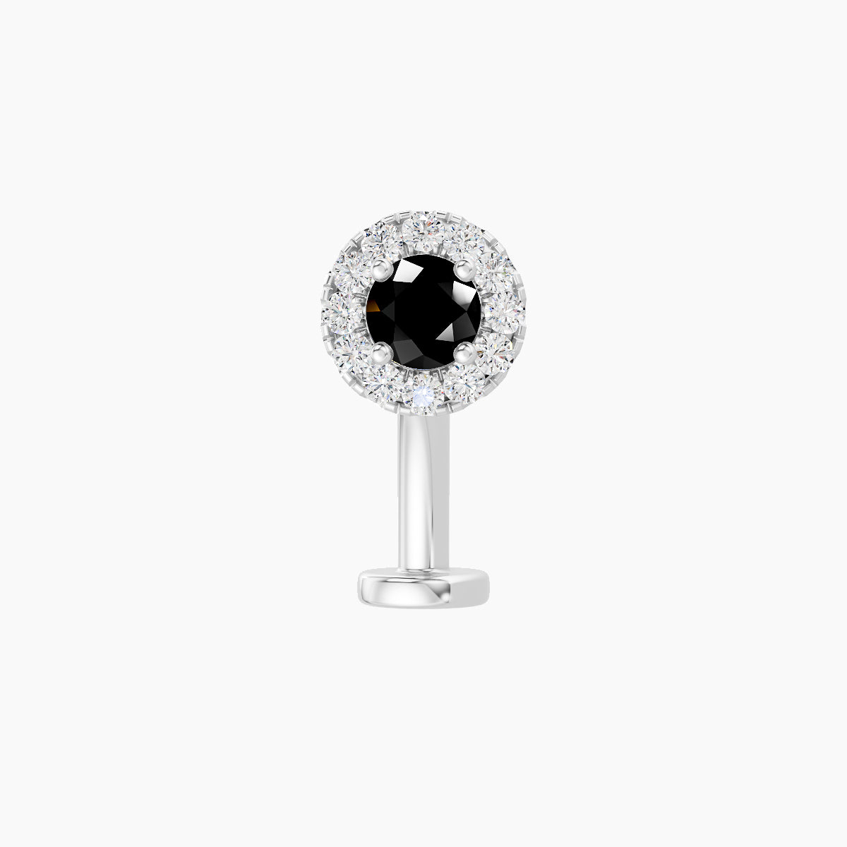 Eirene | 18k White Gold 10 mm 5.5 mm Halo Round Black Diamond & Diamond Floating Navel Piercing