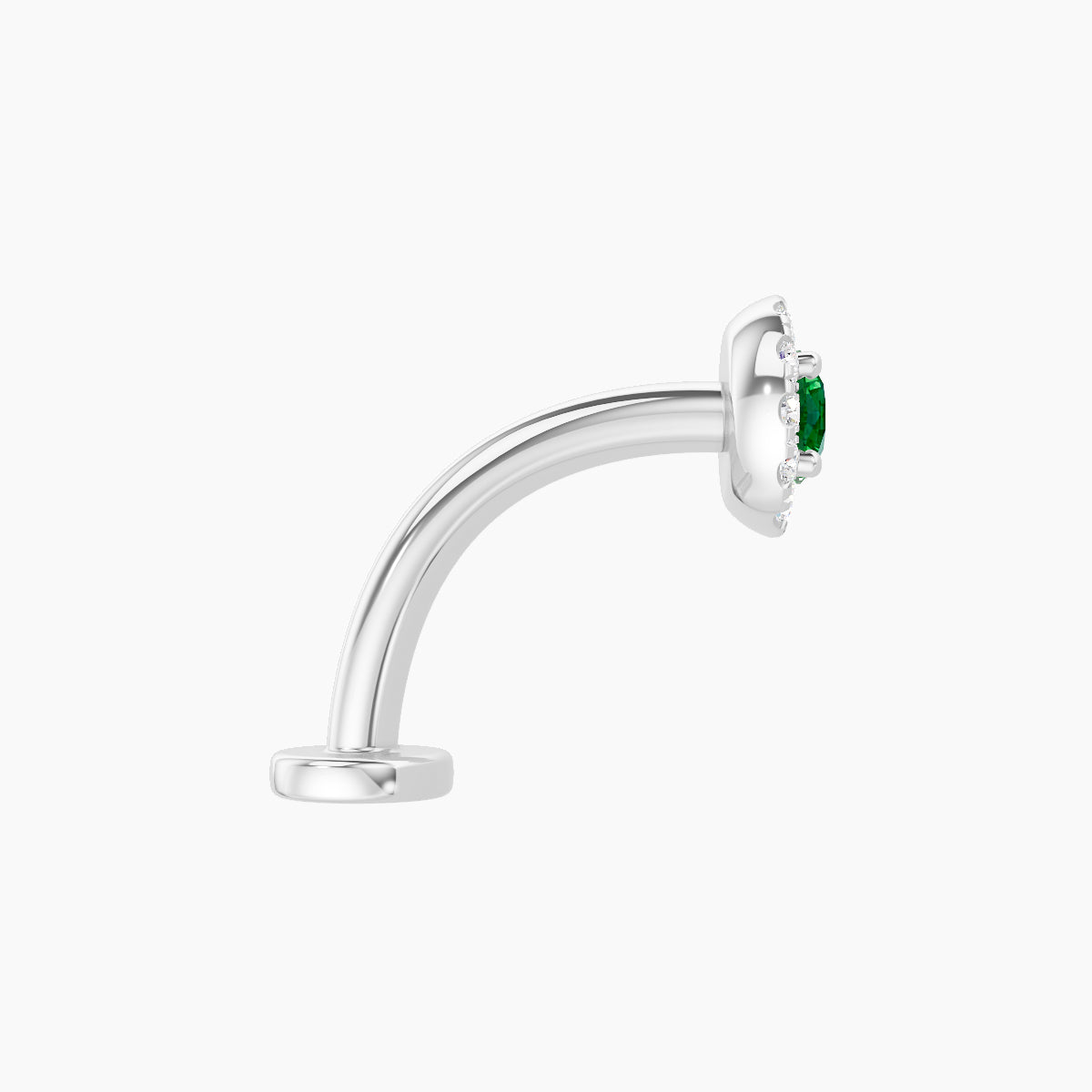 Eirene | 18k White Gold 10 mm 5.5 mm Halo Round Emerald & Diamond Floating Navel Piercing