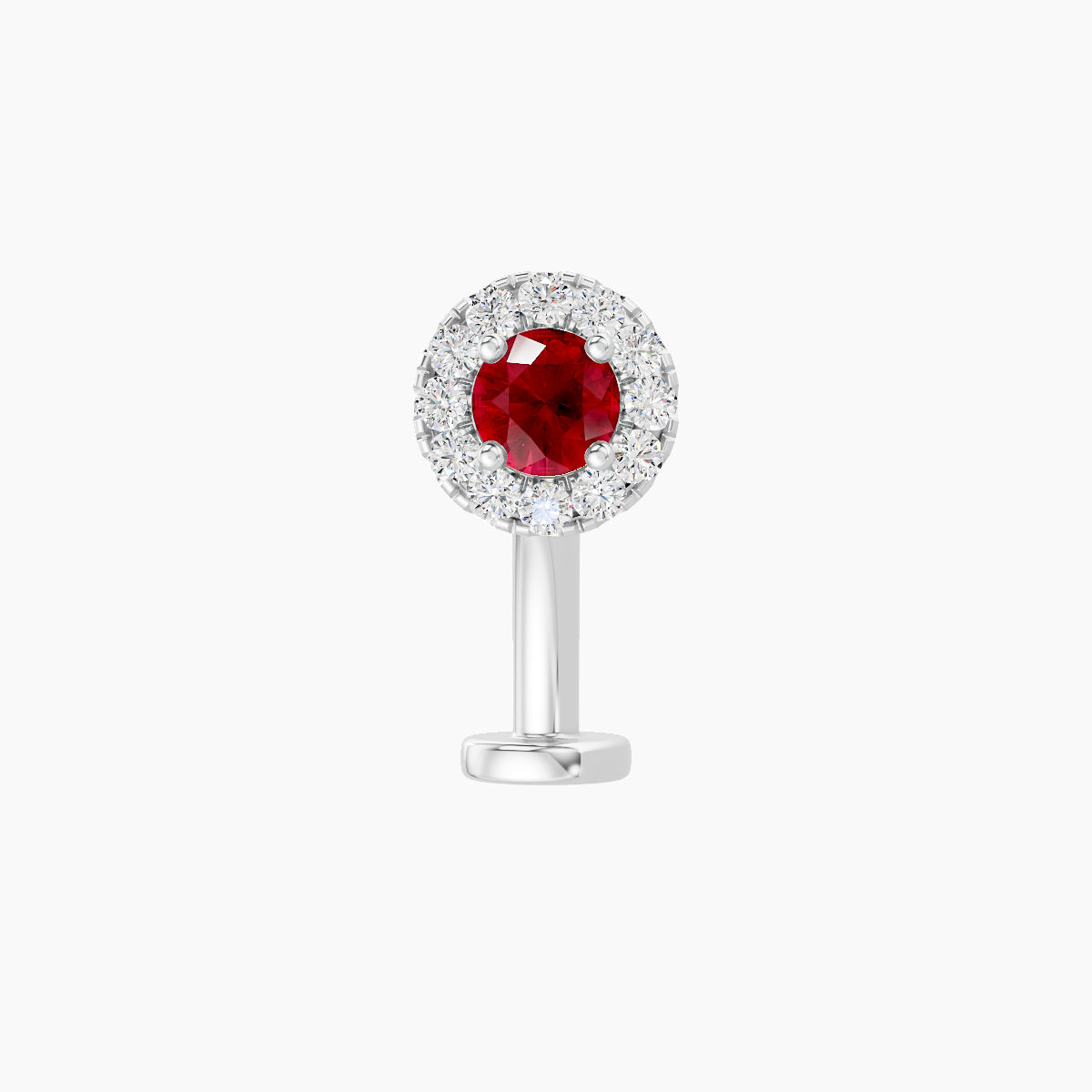 Eirene | 18k White Gold 10 mm 5.5 mm Halo Round Ruby & Diamond Floating Navel Piercing